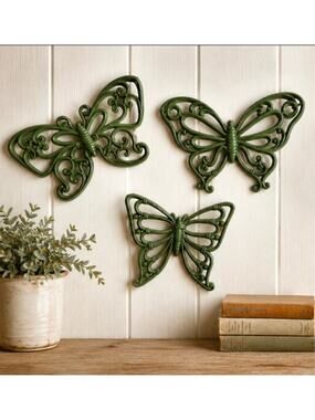 Vintage Homco Syroco Green Butterflies Wall Decor Set of 3